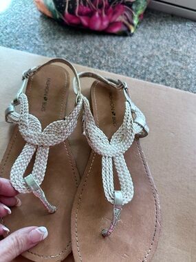 Fashion Bug Braided Ivory Metallic T-Strap Sandals